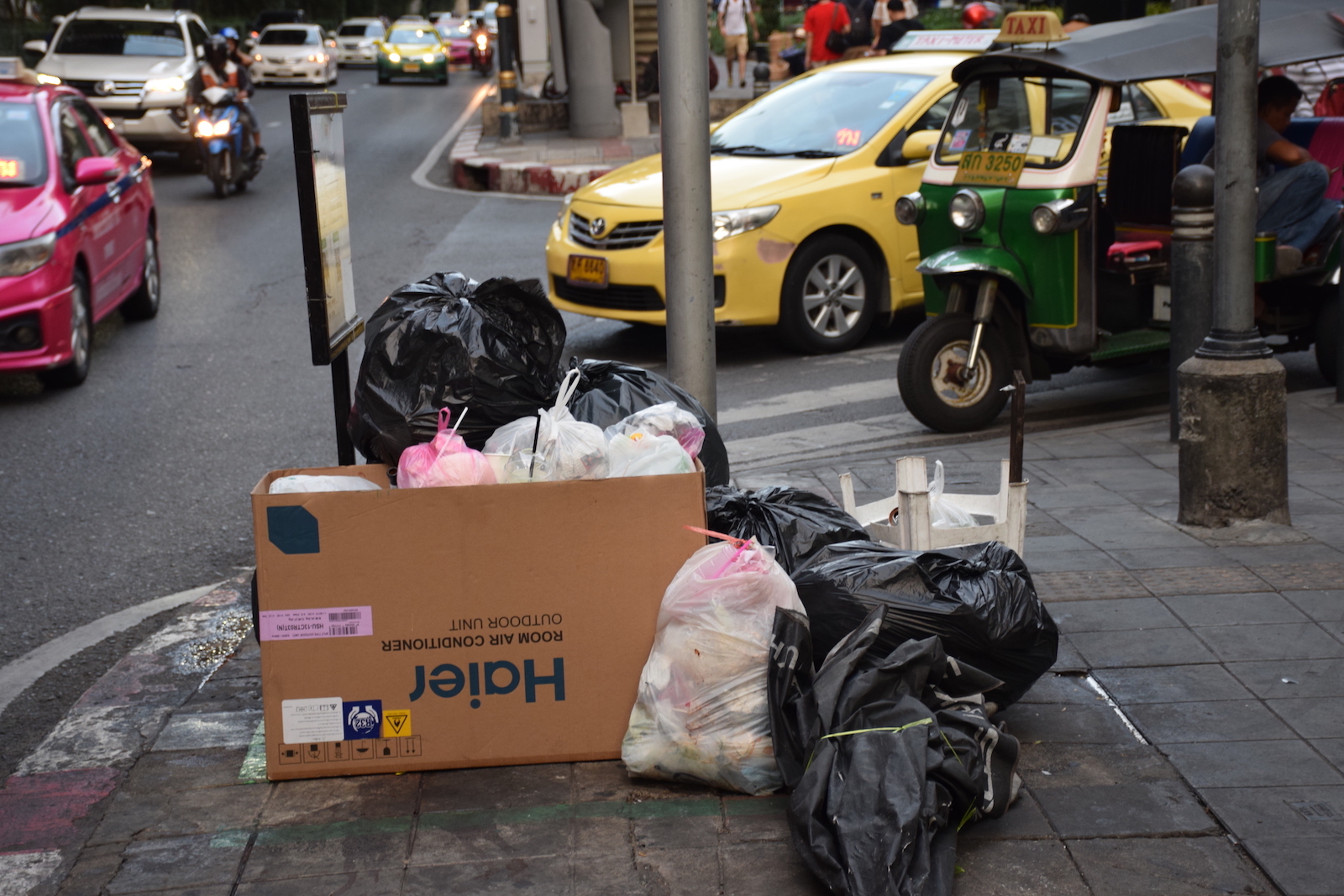 Rubbish is seen on a Bangkok street. Thailand has struggled for years to deal with the vast amount of plastic waste it generates. That is why news of tons of foreign waste being imported into the country has created so much anxiety. Photo: Rajat Sethi
