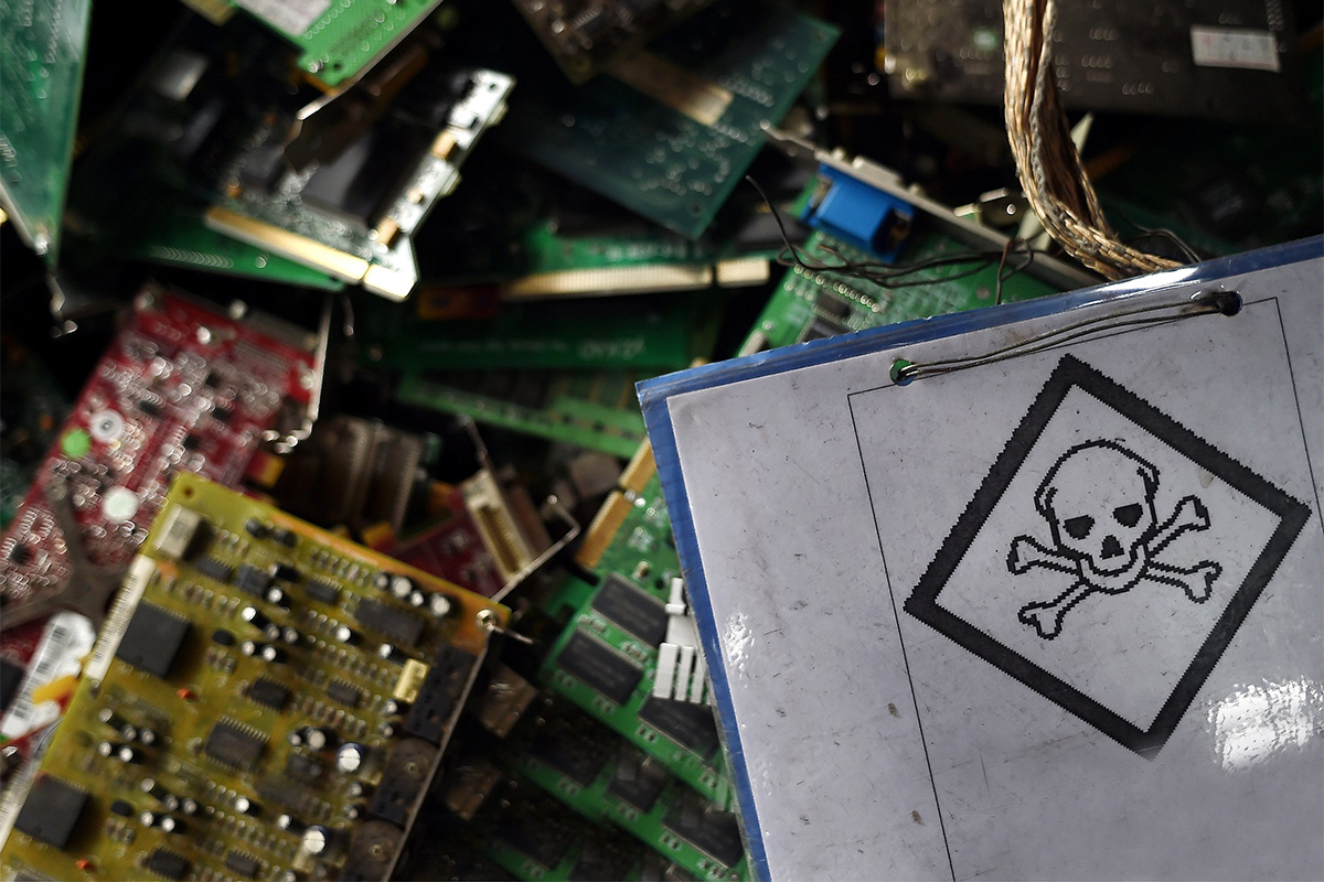 A stack of computer scrap at Scrap Computing Trading, one of Malaysia's leading private electronics recycling companies, on the outskirts of Kuala Lumpur. (Manan Vatsyayana / AFP Photo)