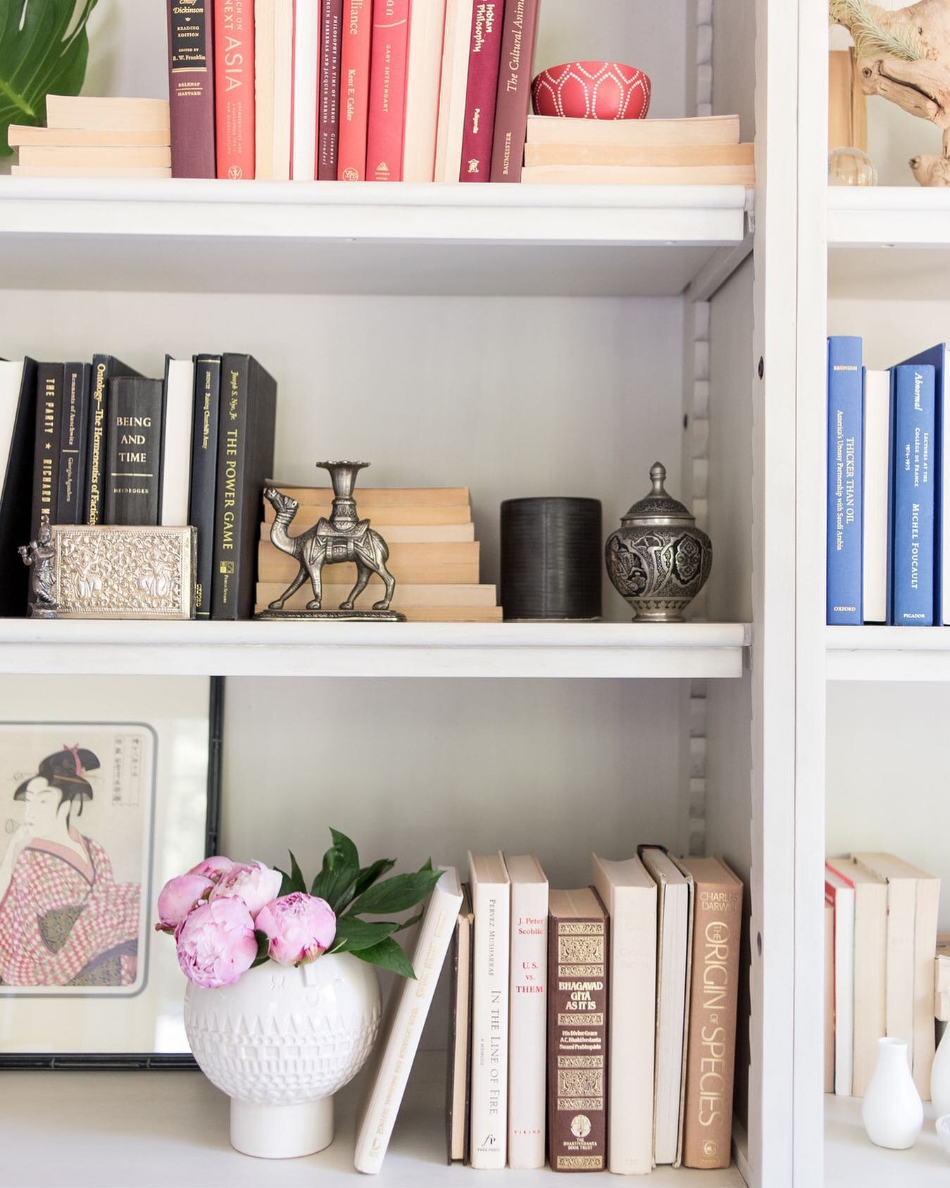 There&rsquo;s just something about a perfectly curated #shelfie📓&hellip;. especially when the books are monochromatic. One of my fave parts of my job is the end of project styling&mdash;especially styling the bookcases! 😊️🤍 What bookshelf or coffe