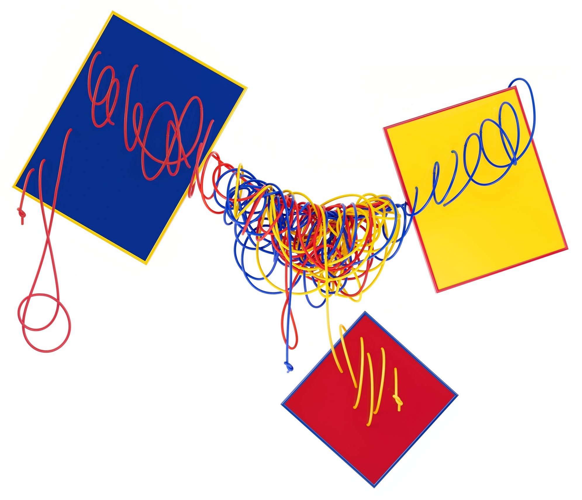 Silly String , 2025, Silicone Hose, Acrylic Sheeting and Aluminum Frame, 60 × 72 inches overall.
