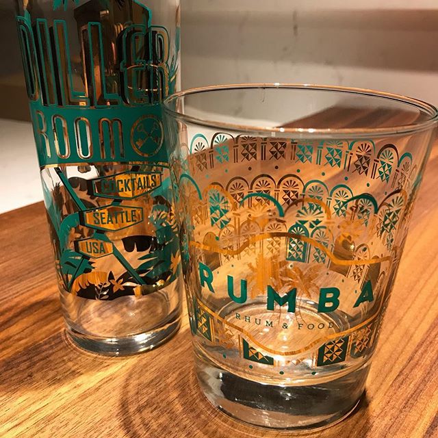 New @rumbaseattle glasses are a perfect match to the Diller glasses. Thanks @jen_akin for the great drinks and hooking me up with the new barware!! #rumbaseattle #barware #rum #rhum #diller