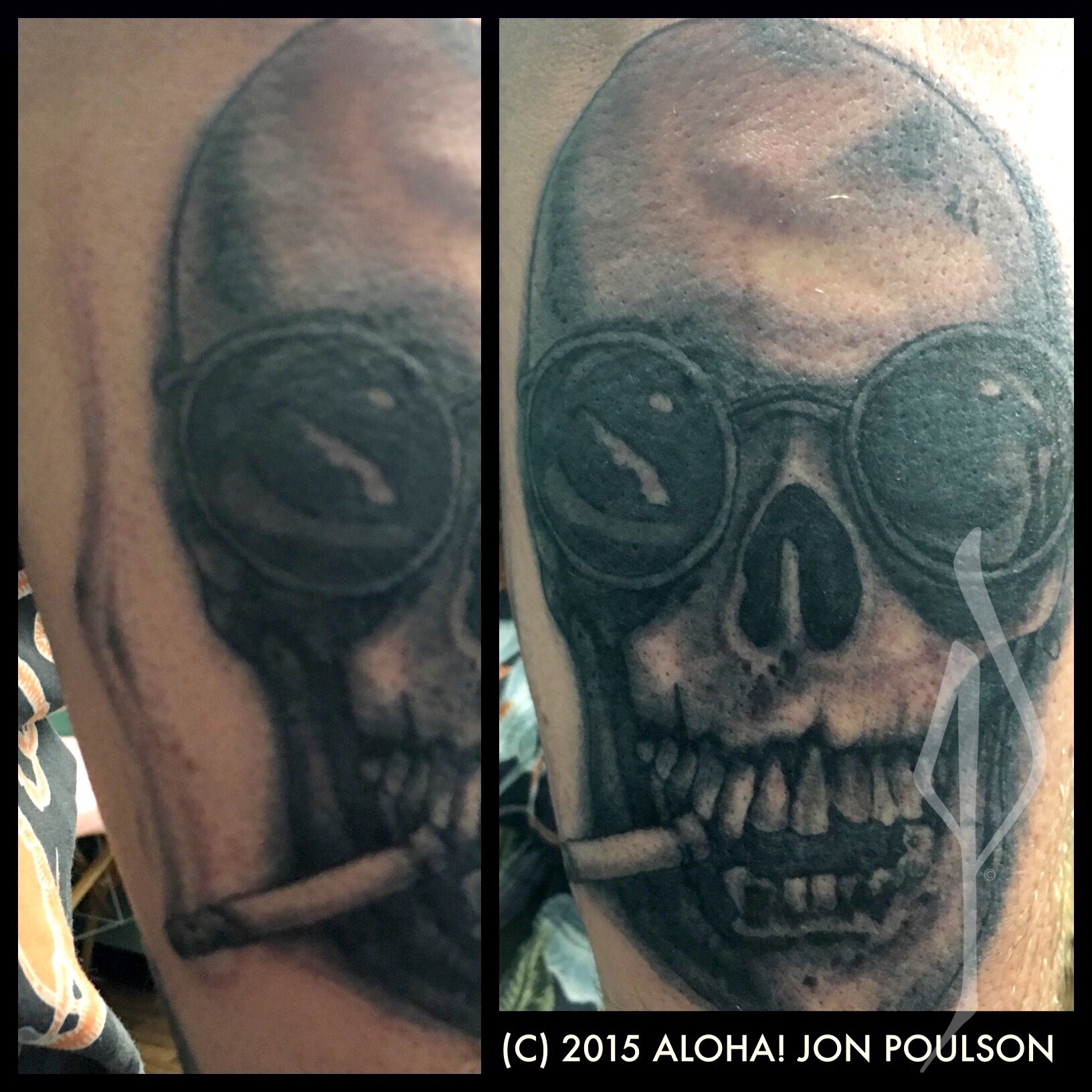 Skull Smoking Tattoo by Jon Poulson