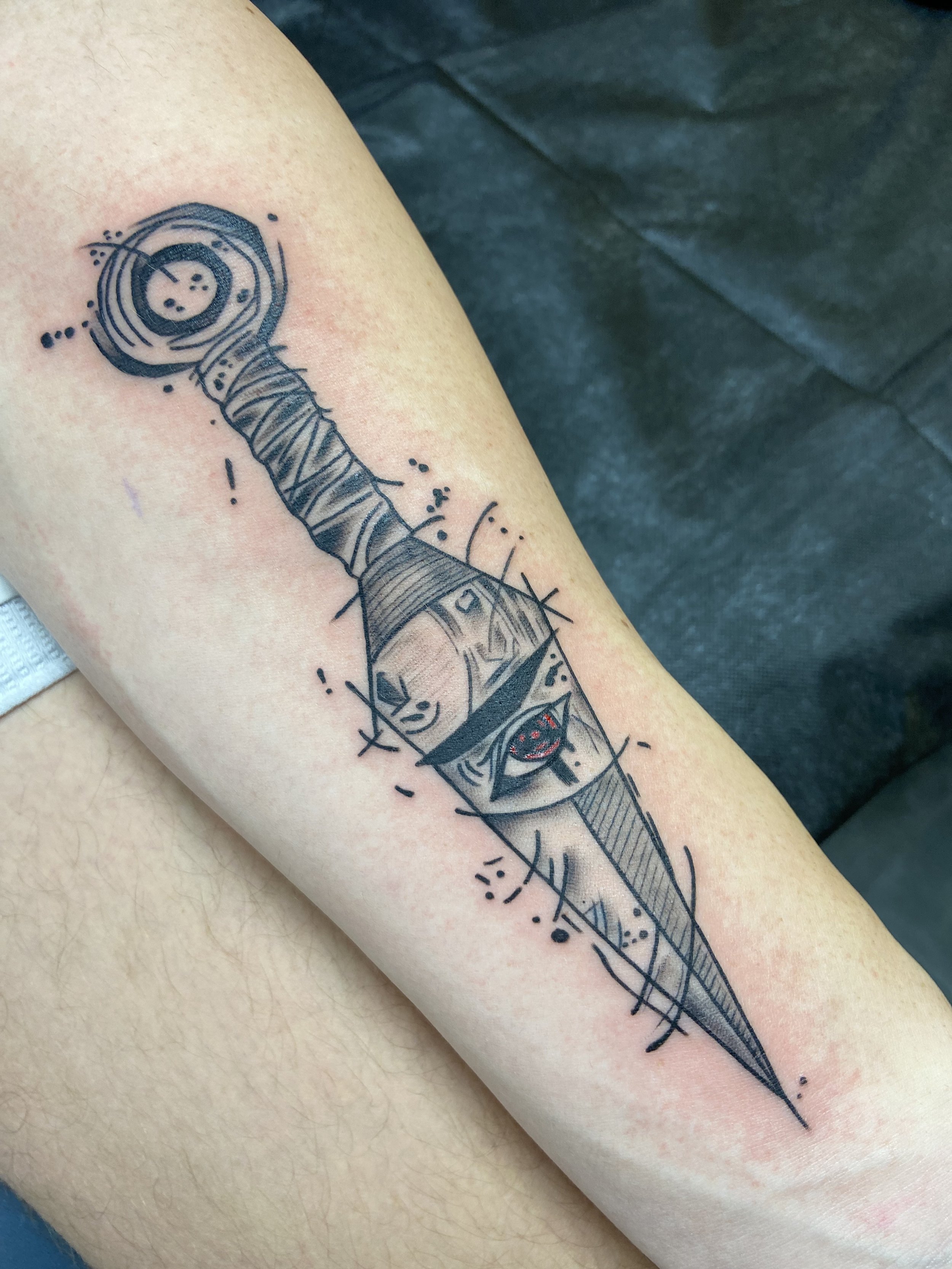 Sketch Style Dagger with Eye Tattoo