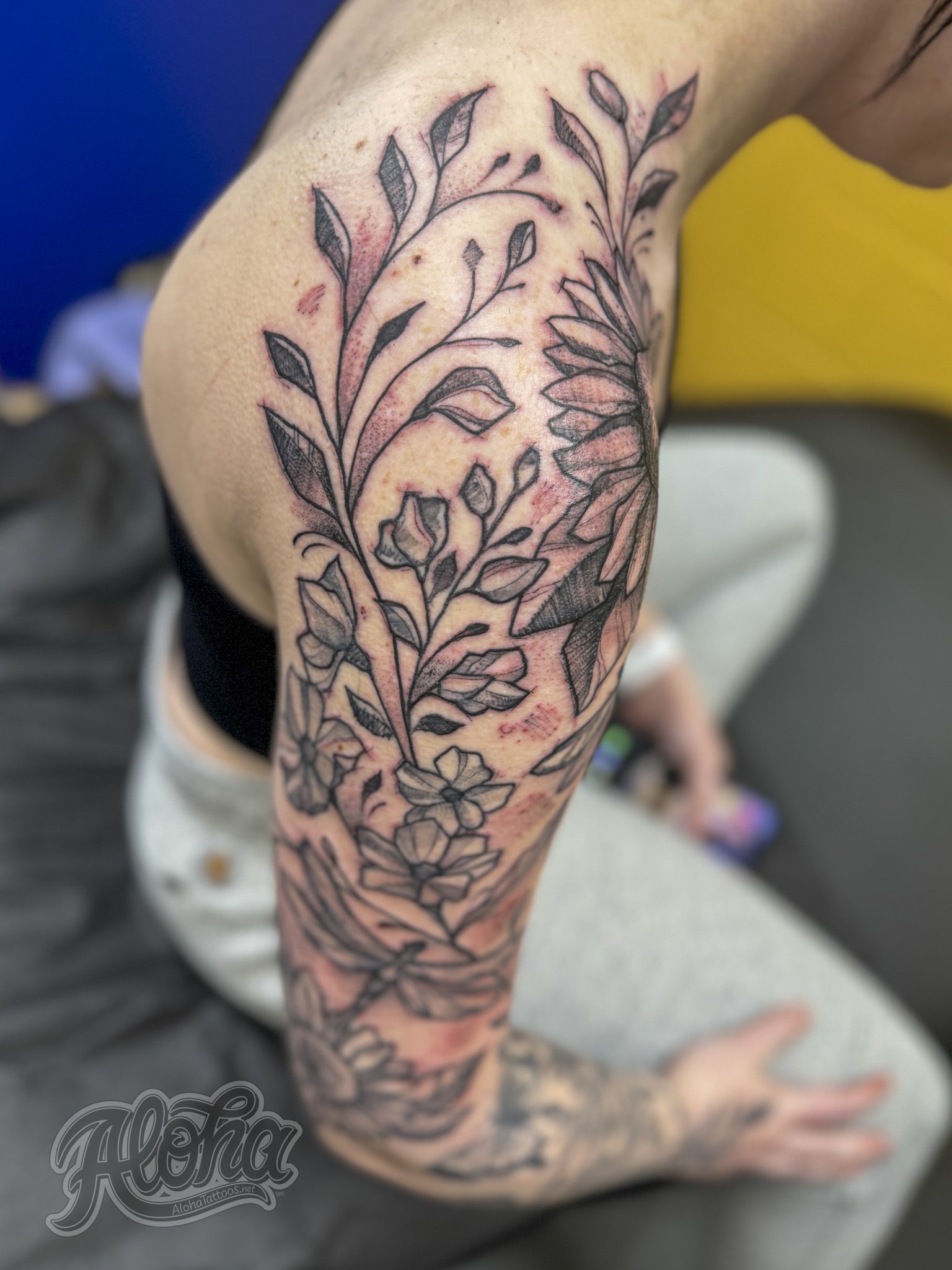 Sketch Style Floral Sleeve