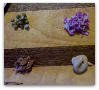 Capers, Red Onion, Anchovies, Dijon Mustard