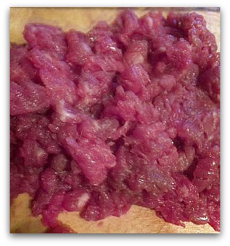 Mince the tenderloin finely, making sure there are no white looking pieces left.