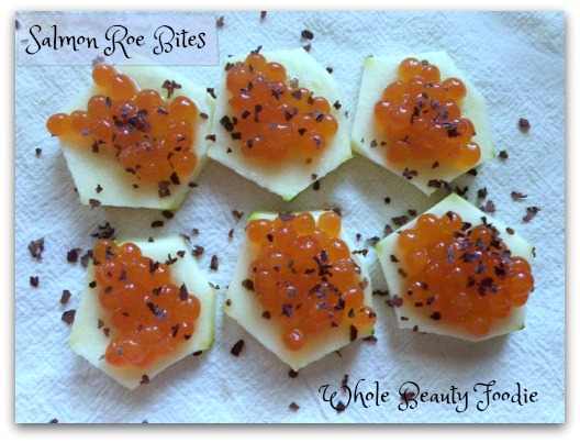 Salmon Roe Bites topped with Dulse Flakes