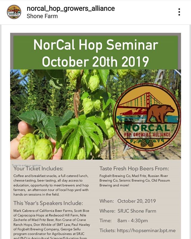 Brewers, earth lovers, fellow alchemists: check out this Hop seminar on Sunday from @norcal_hop_growers_alliance . I went last year and learned  A TON. Great info and networking with local brewers and farmers and other awesome people.