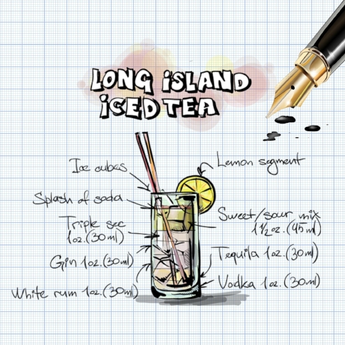 Long Island Iced Tea cocktail illustration. Alcoholic cocktails hand drawn  vector illu…