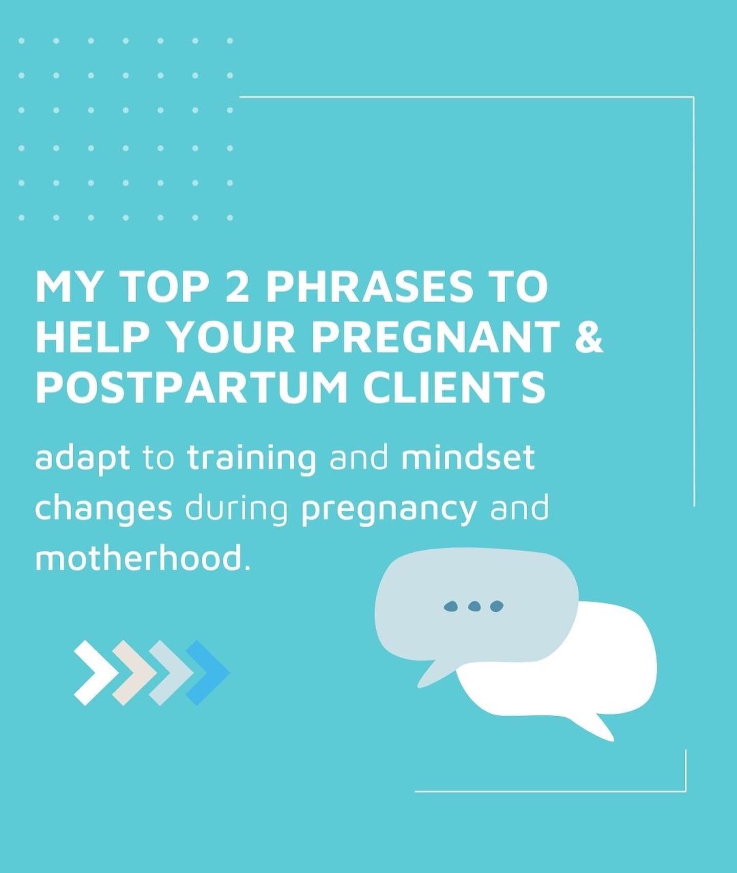 &bull; TOP 2 PHRASES &bull;

Here are my 2 favourite phrases for women who are pregnant or into their postpartum journey. 

It can be tough adapting training to suit pregnancy and return to exercise journeys. We must consider our clients mindset when
