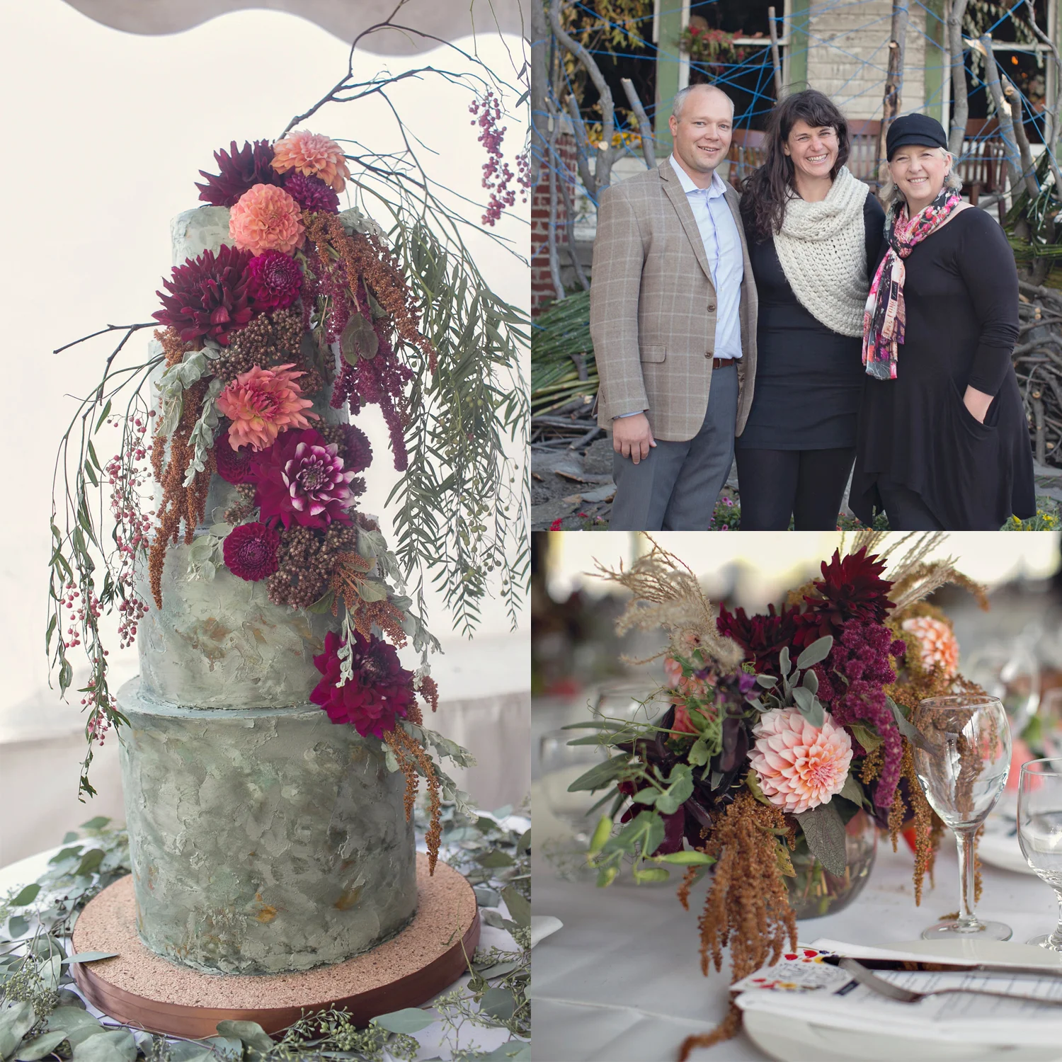Images from the 2015 Field to Vase Dinner in Detroit at Flower House . Pictured (left to right) Kasey Cronquist , Lisa Waud , and Debra Prinzing