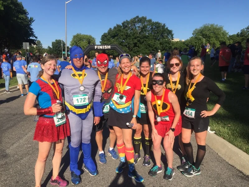 CASA Superhero Run Jen K, Mo, Greg, Courtney, Amy S., Melody, Christina and Danielle