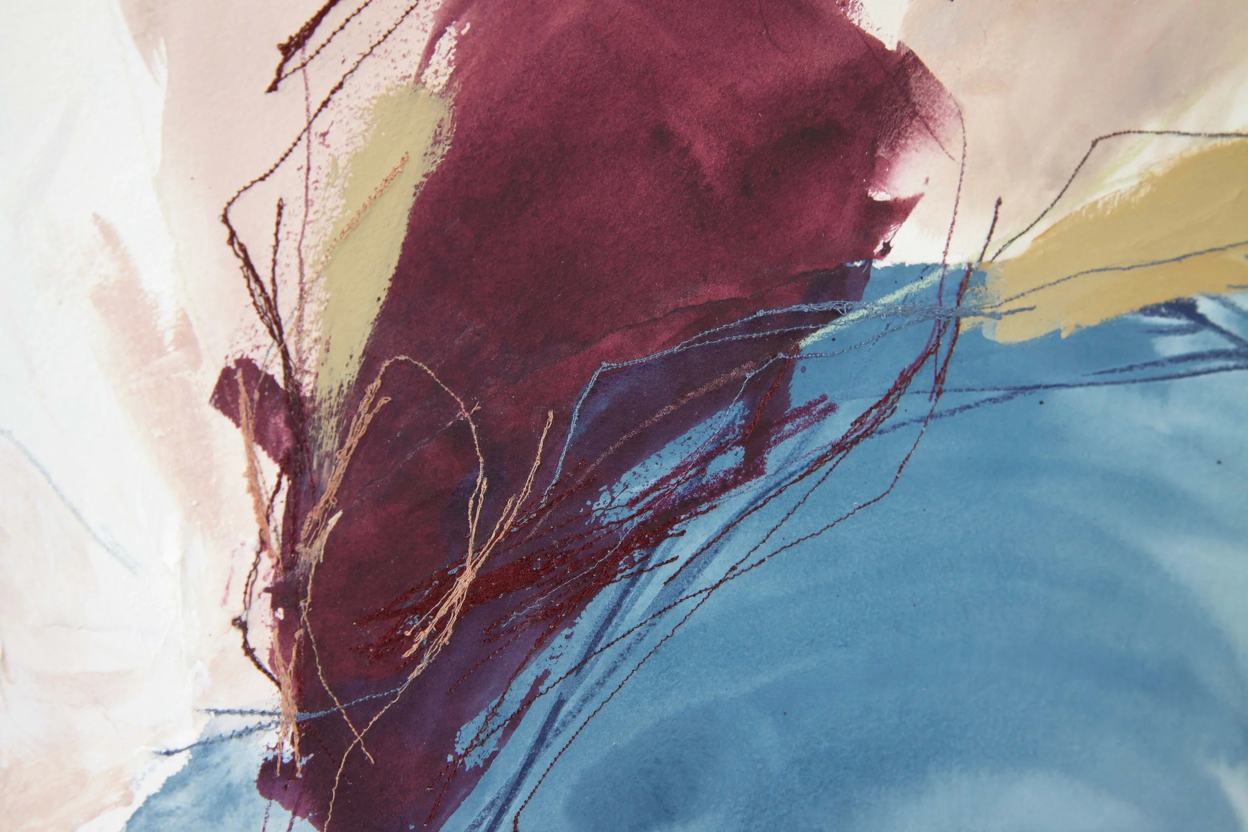 Deeann Rieves. blue rose plum gold abstract painting. embroidery1.jpg