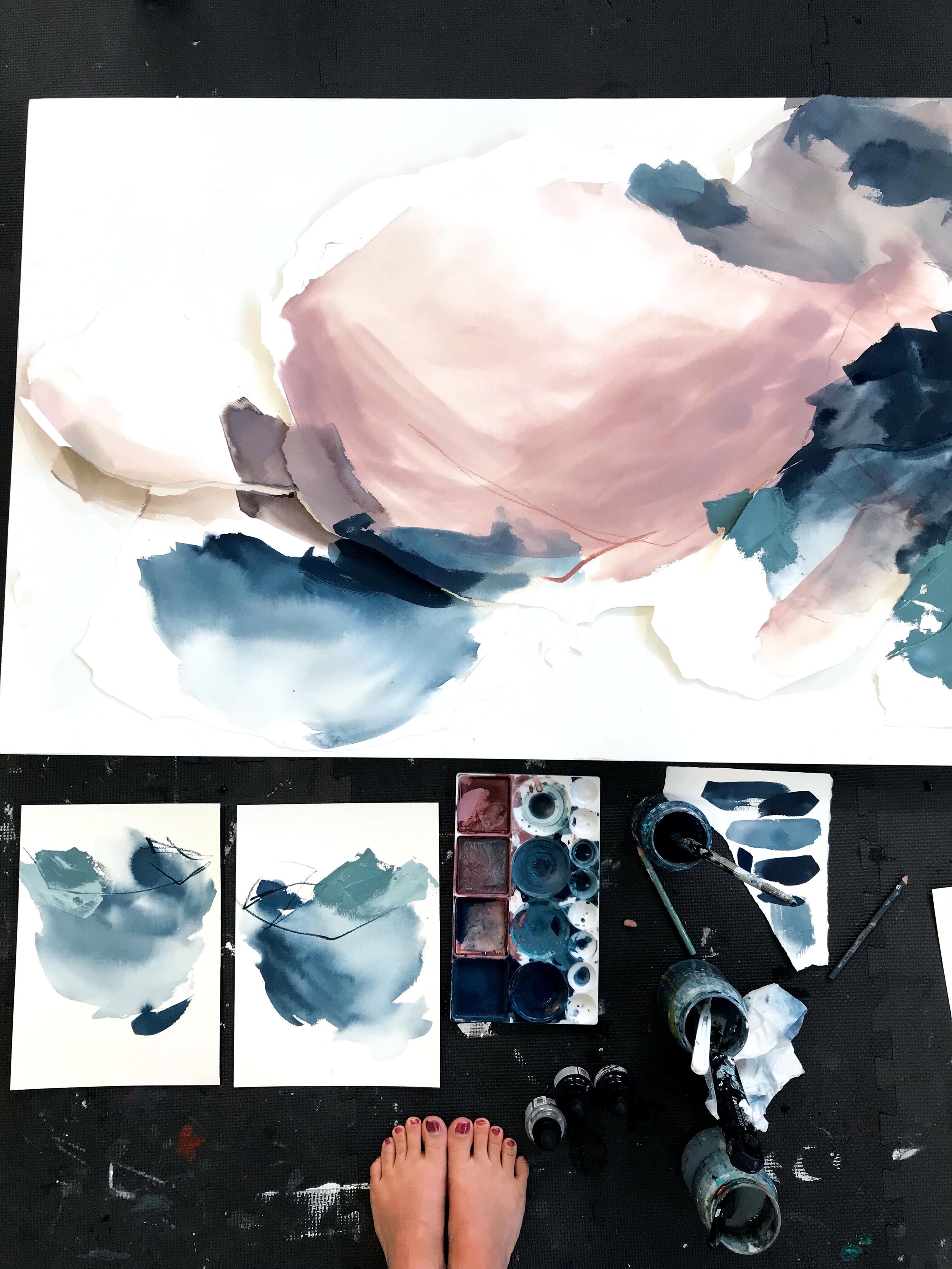 Deeann Rieves. Between Us. Abstract painting blue blush. in progress.jpg