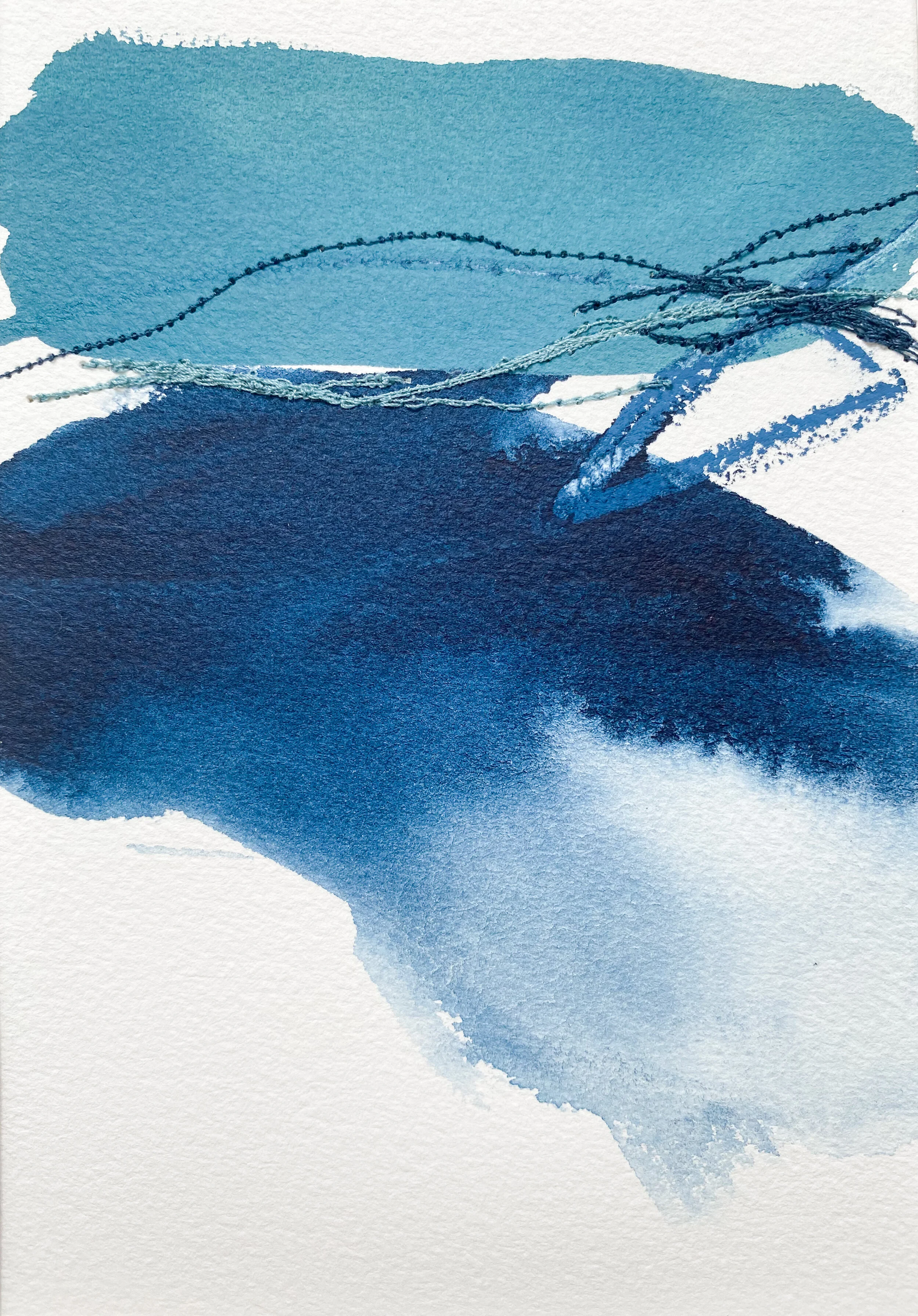 Deeann Rieves. small abstract painting matted. indigo and teal 2.JPEG