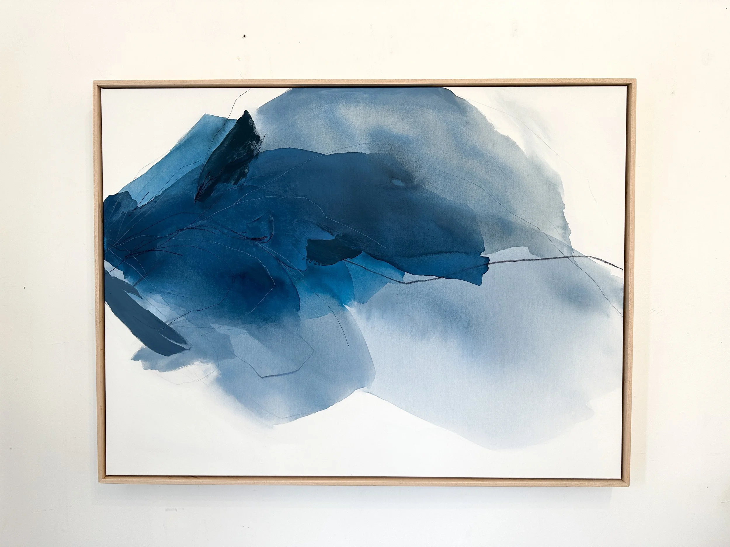 Deeann Rives. Deep Dive. 30x40. Soothing blue abstract painting.JPEG