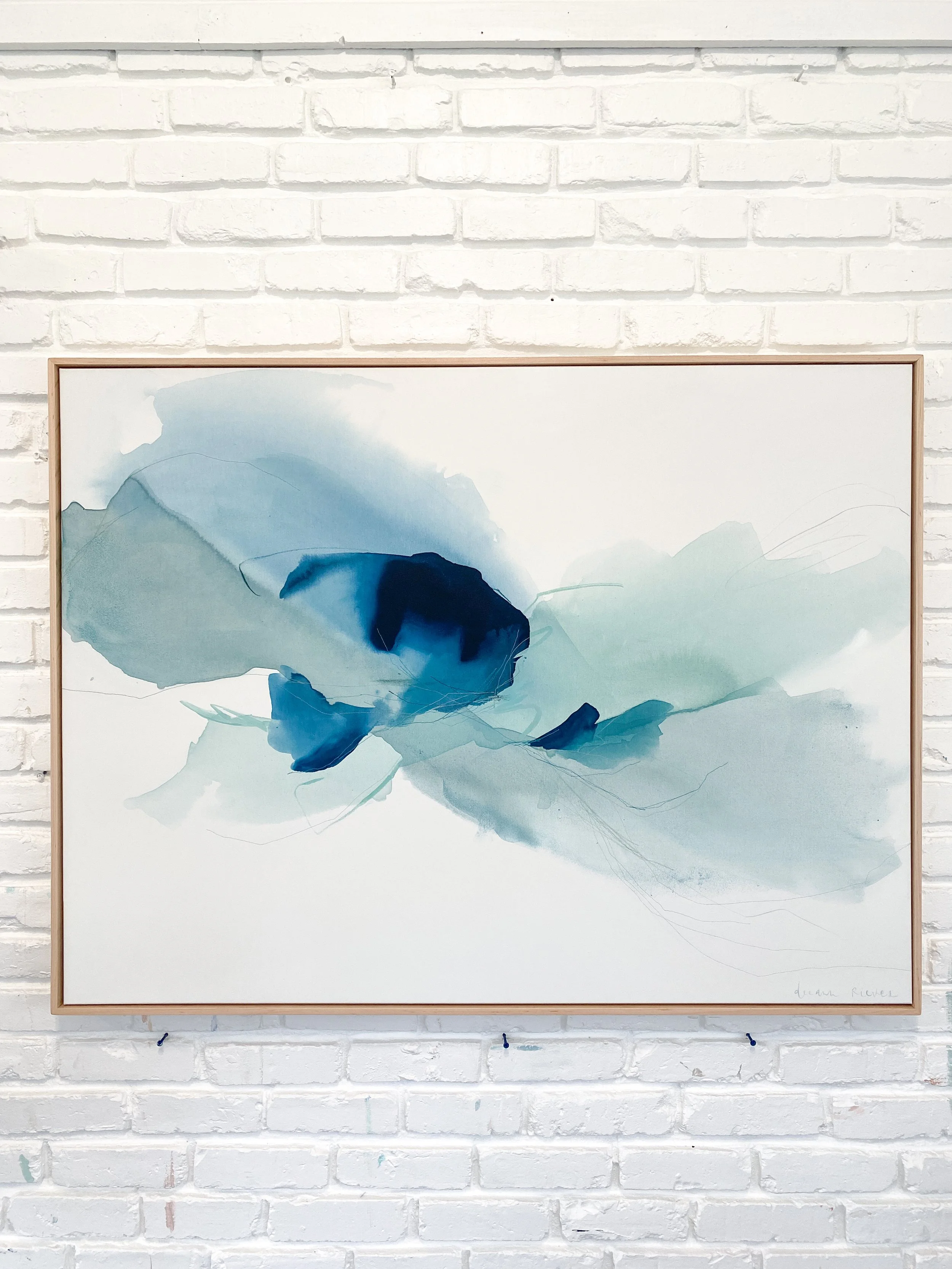 Deeann Rives. Where to Flourish 36x48. Soothing blue abstract painting.JPEG