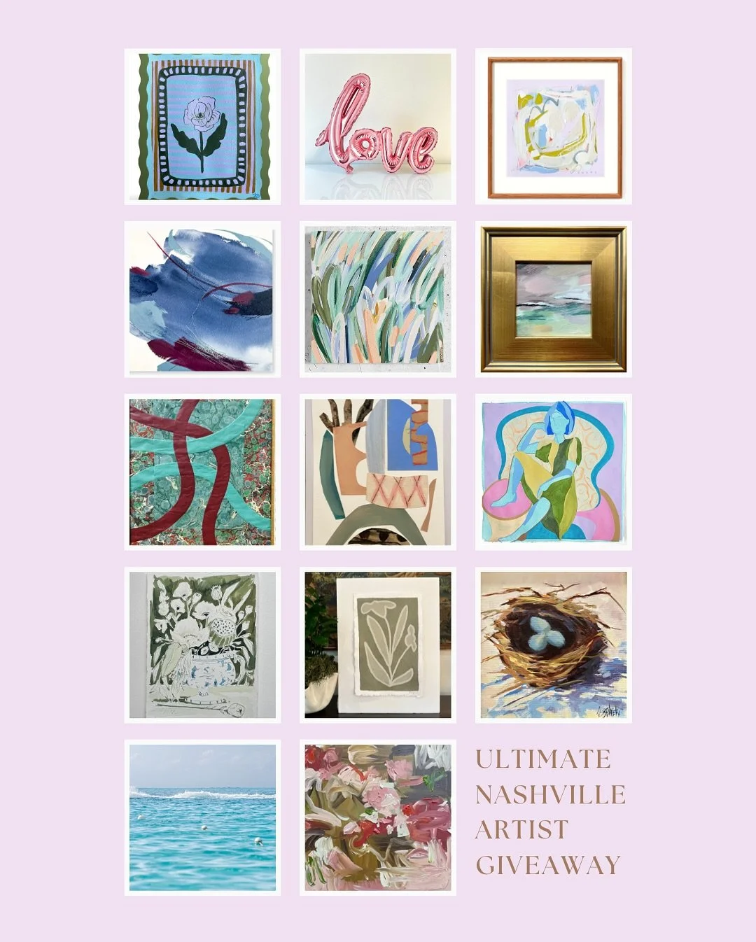 🎉 GIVEAWAY ALERT! 🎉

This is one BIG GIVEAWAY!! 14 of your favorite Nashville artists have partnered to bring you a chance to win the ULTIMATE Nashville Art Giveaway with over $5,000 in original artwork!
✨ Two lucky winners will each receive a coll