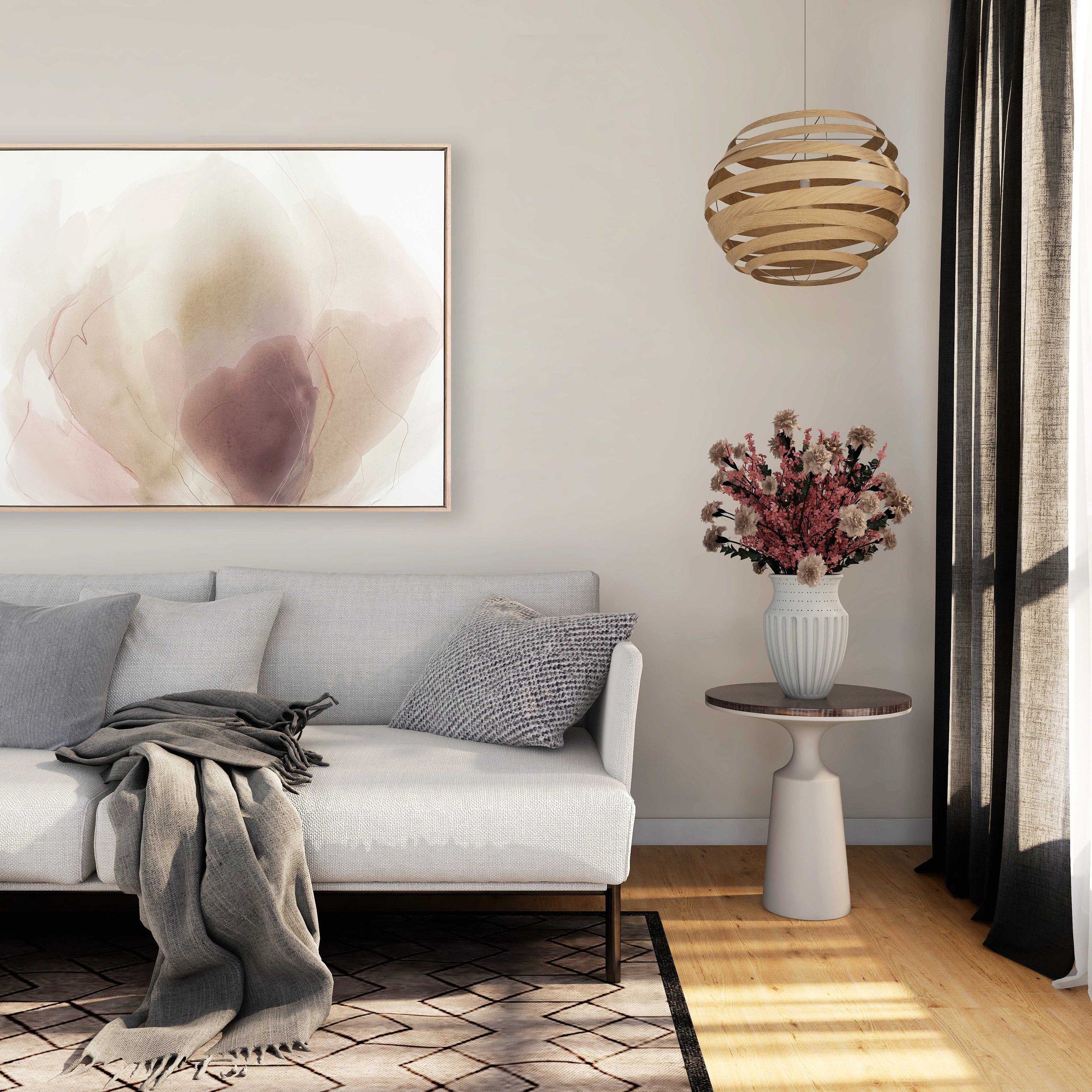 Deeann Rieves- Softer Side neutral abstract floral painting in living room.jpg