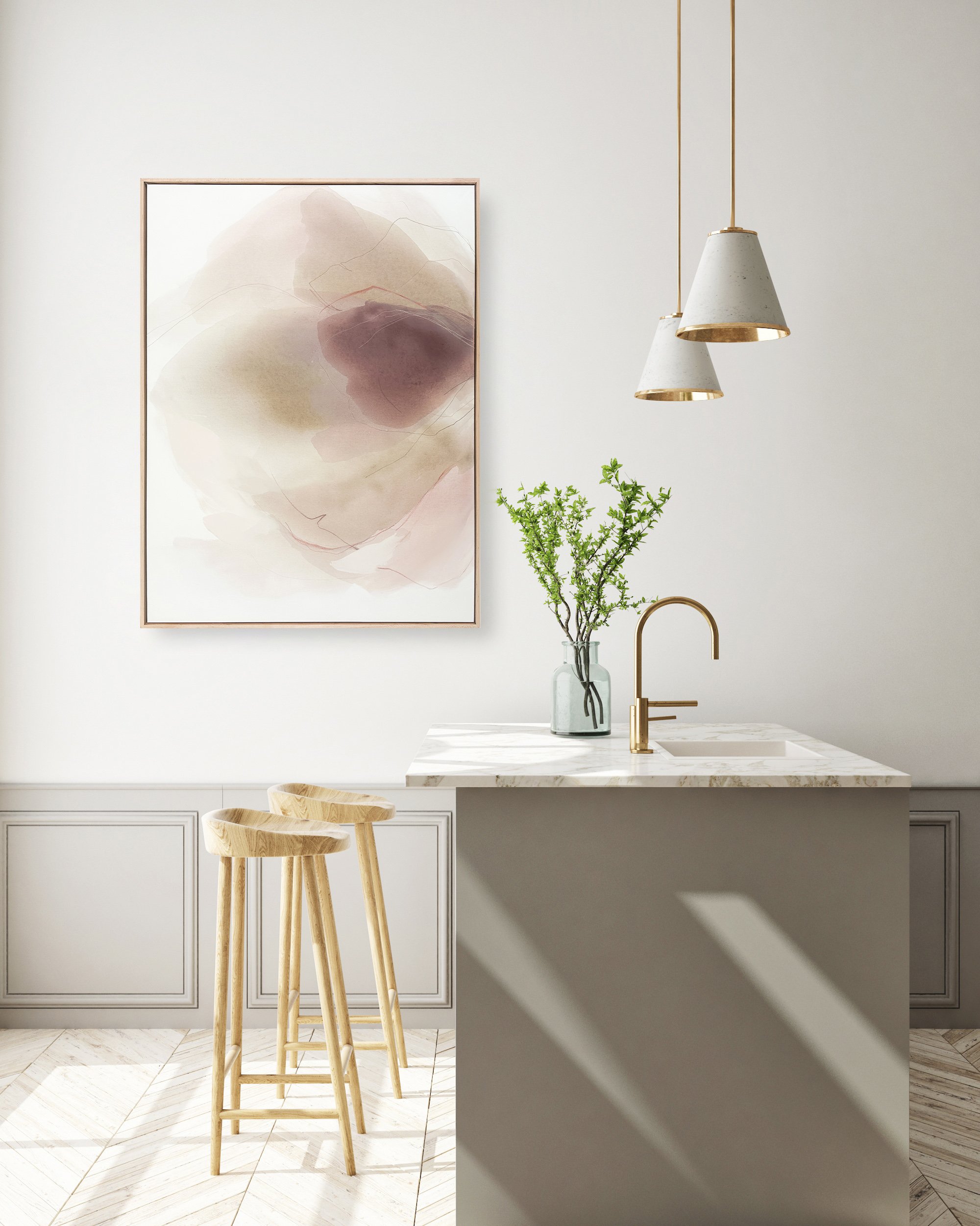Deeann Rieves-Softer Side- neutral abstract painting in kitchen .jpg