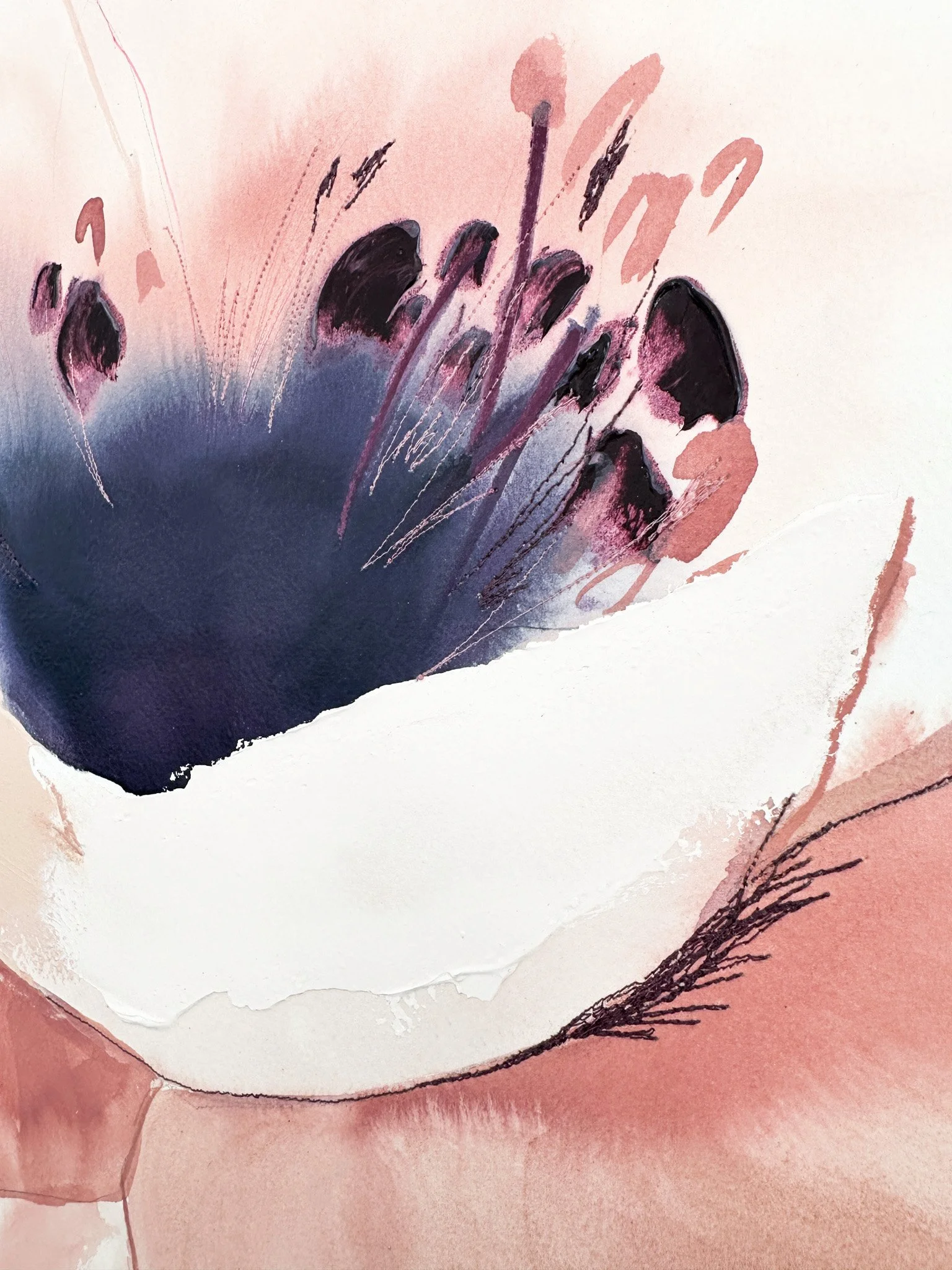 Deeann Rieves- Abstract Floral Painting-Large Pink Poppy detail 5.jpg