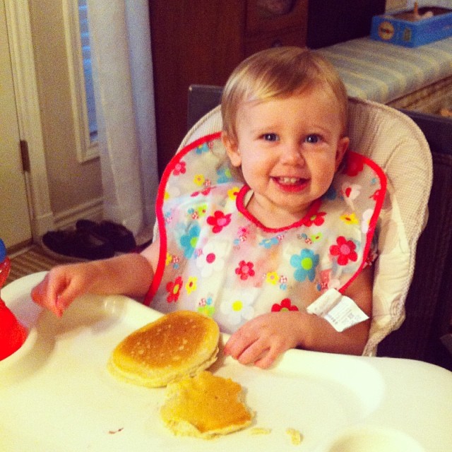 chloe first pancakes