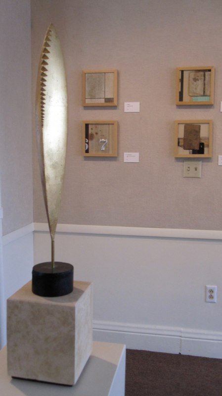  Installation View   "In the Golden Hour"&nbsp;   Plaster, gold Leaf, painted steel &amp; Texas Limestone  The golden hour is the period of time in the day when the sun rises and sets. The winds are generally low and the waterscape is flooded with go