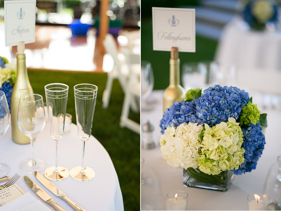 Blue center piece at Shelter Harbor Golf Club Wedding 