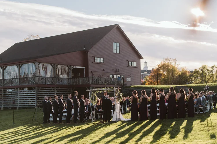 Amanda and Kevin during golden-hour wedding portraits at Gibbet Hill