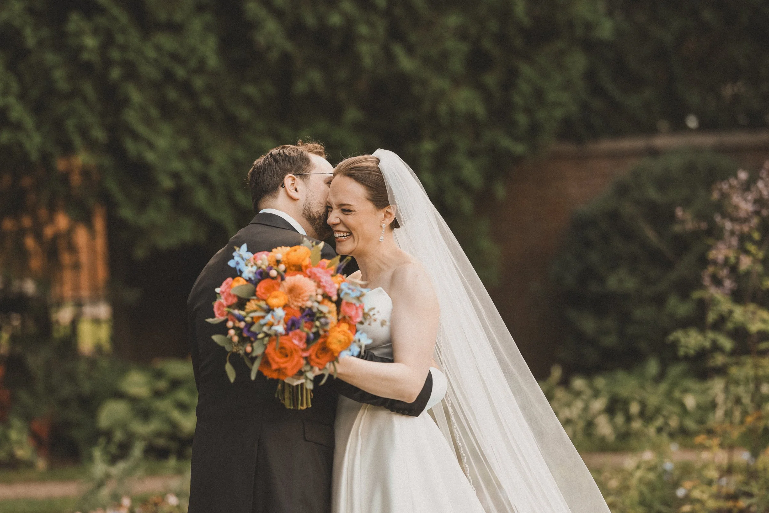 Bride and groom's first look at Peabody Essex Museum wedding
