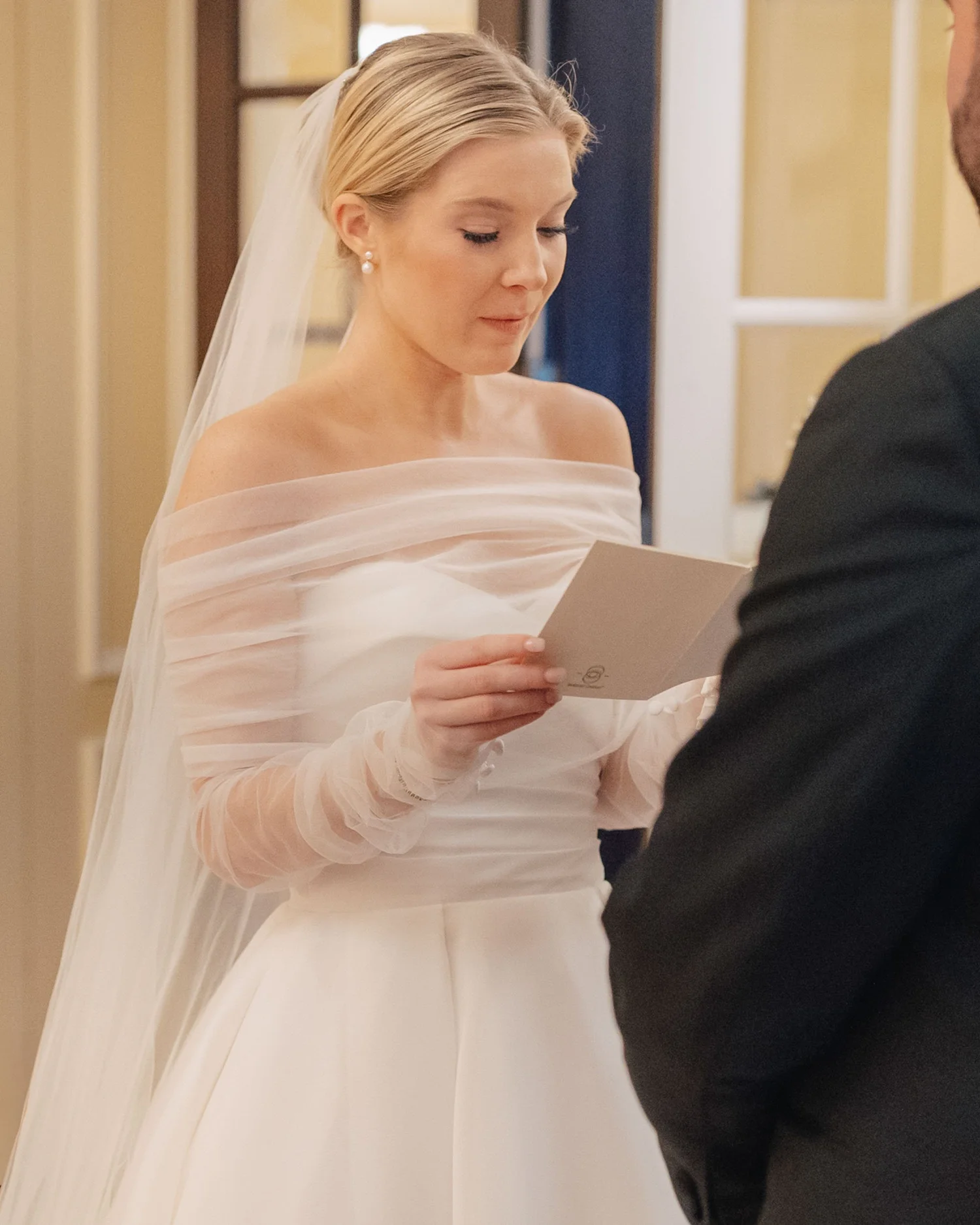 Bride Reading wedding vows in Singleton Room at Fairmont Copley Plaza
