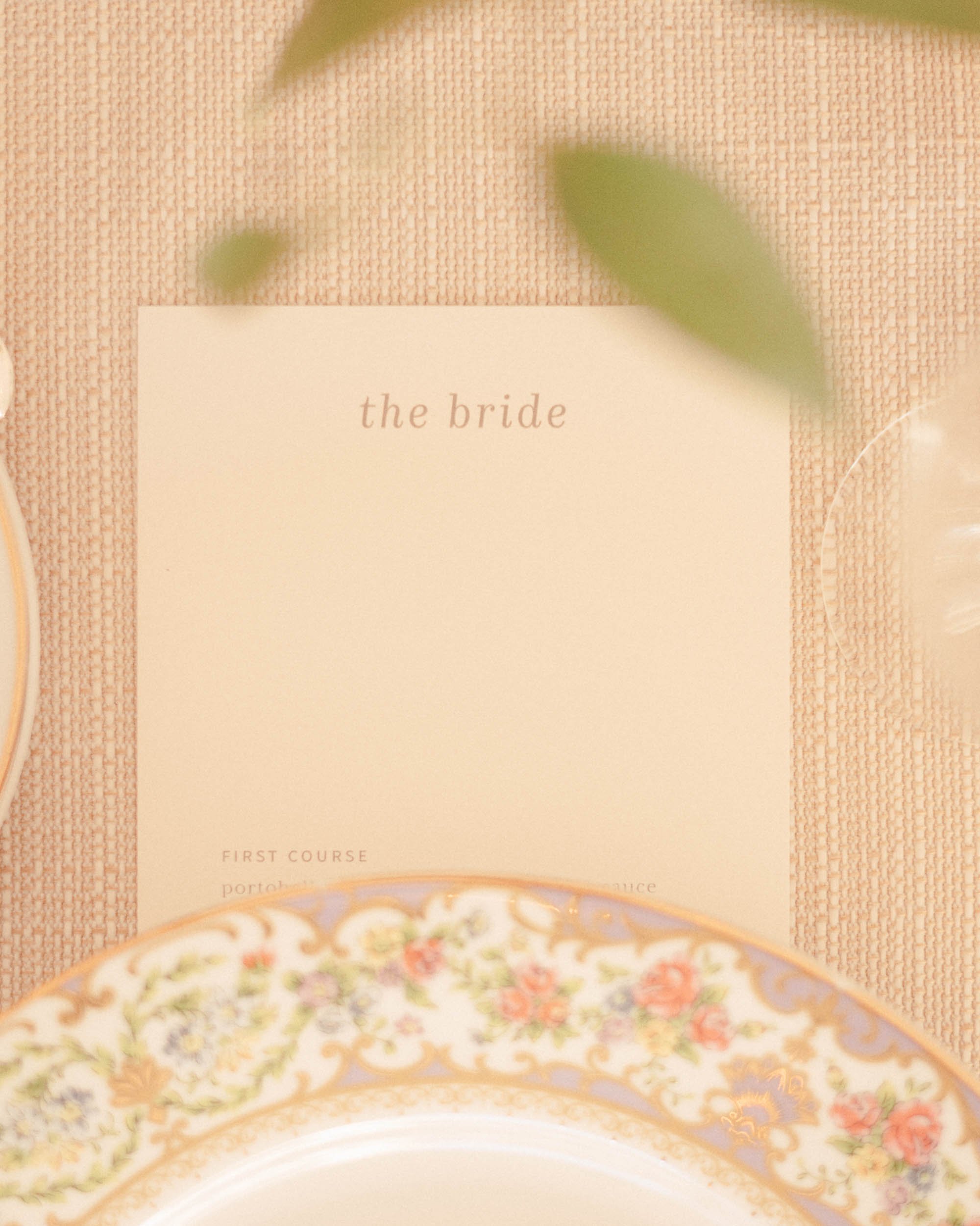 table card that says the bride on it.