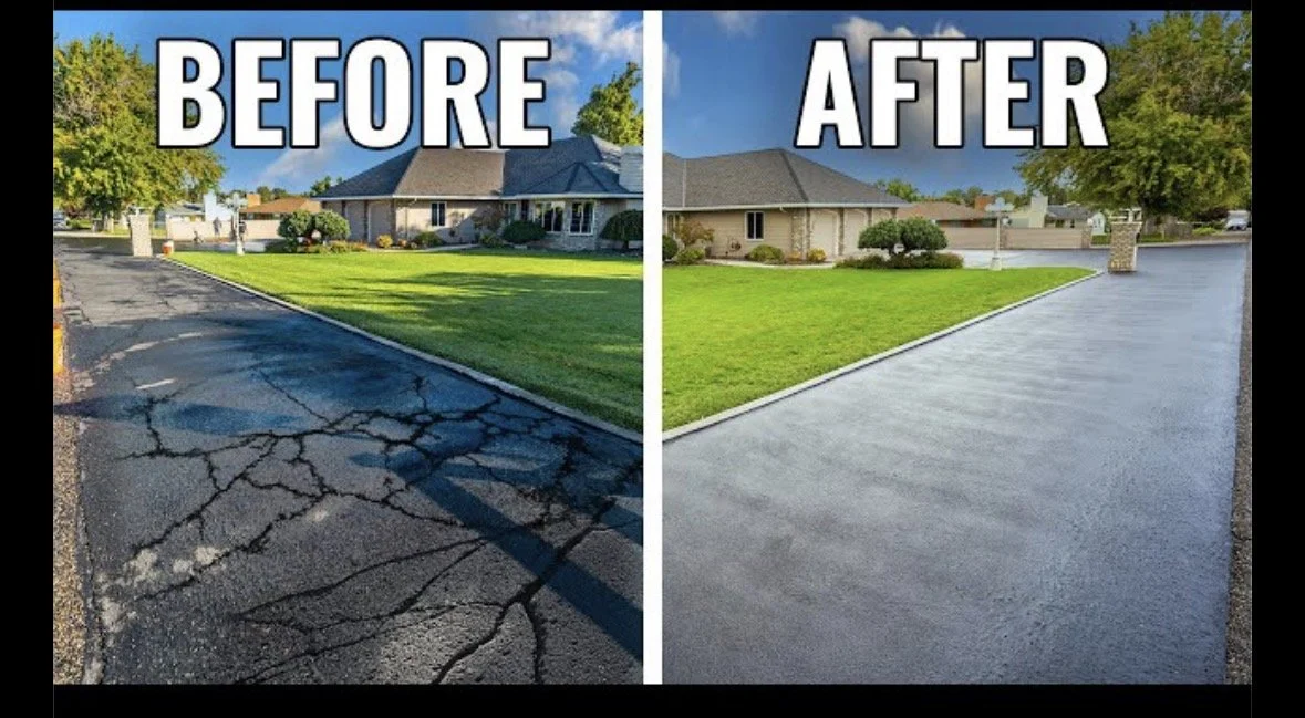 Fresh sealcoat application on asphalt