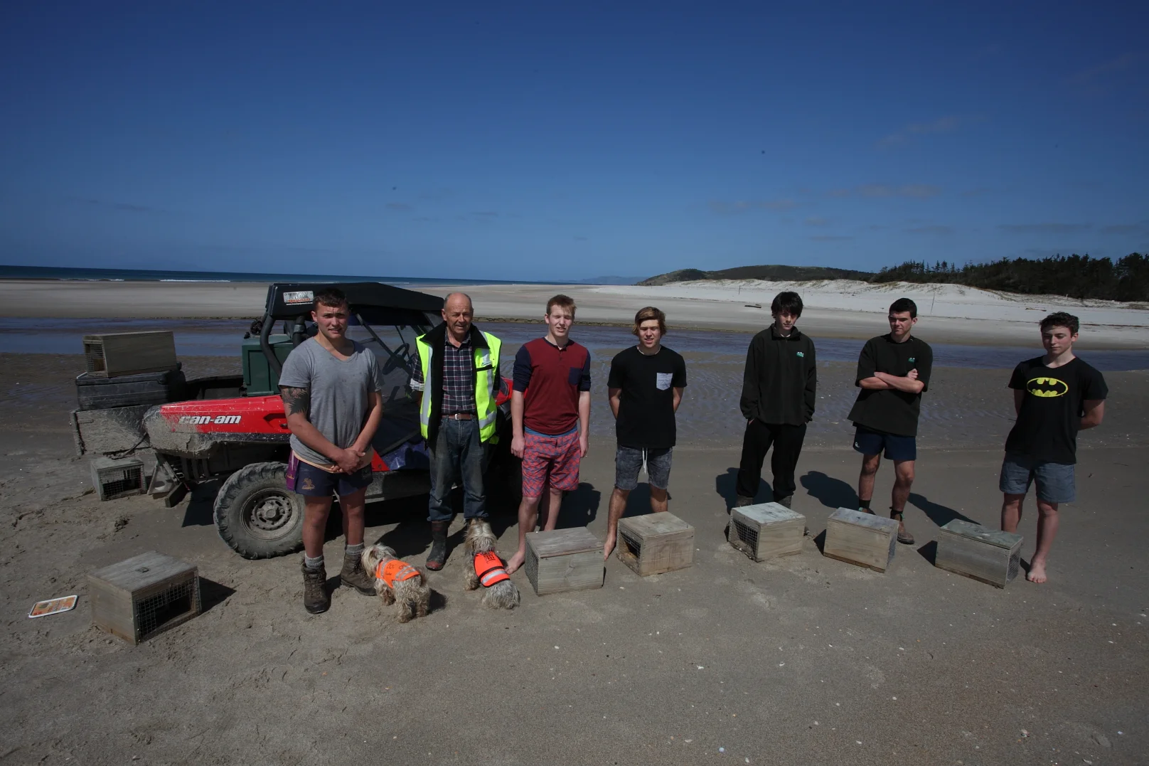 Students from Rodney College and Otamatea High School placing traps at Te Arai Point with a view to protecting native coastal birds such the NZ Dotterel. 