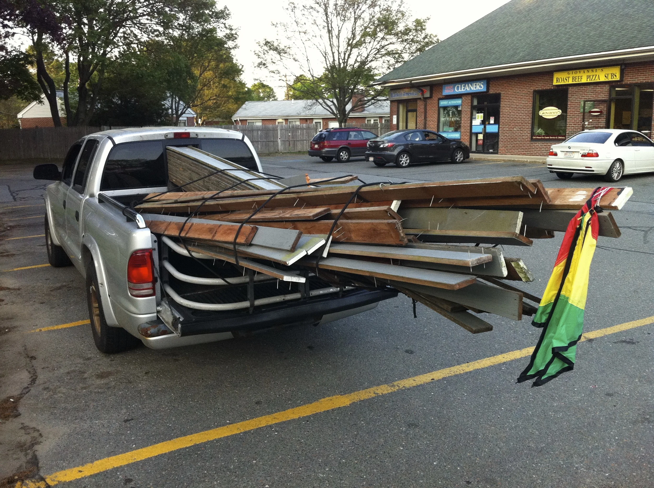 Salvaged wood pulled from a dumpster. I ripped my favorite shirt loading it and had to drive 30 MPH the whole way home.