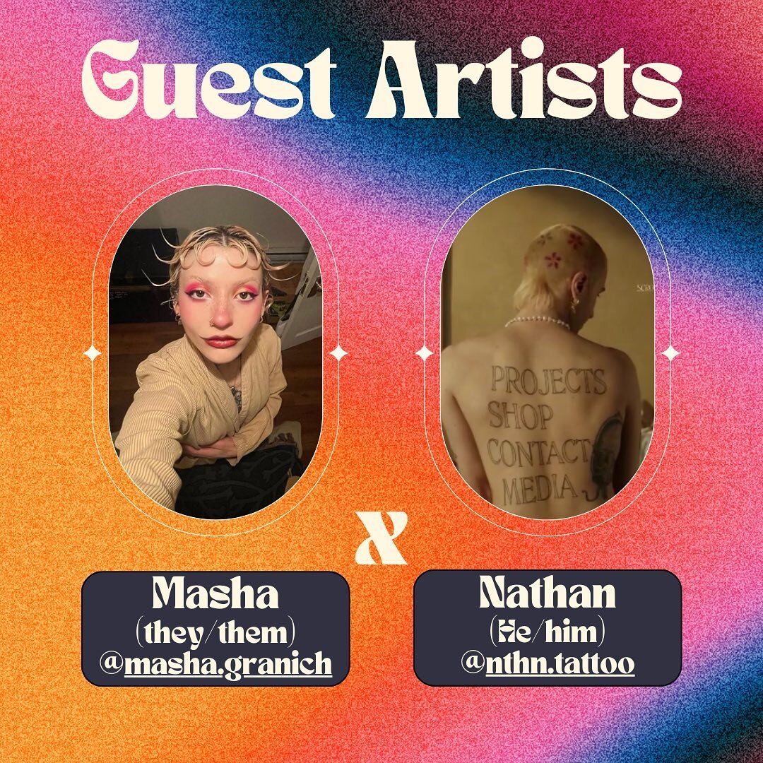Guest Artist alert!
On September 23rd and 24th we will be hosting @masha.granich and @nthn.tattoo here all the way from Montreal! 

Reach out to them via DMs to book while they&rsquo;re here!💖
#montreal #boston #bostontattoo #guestartist