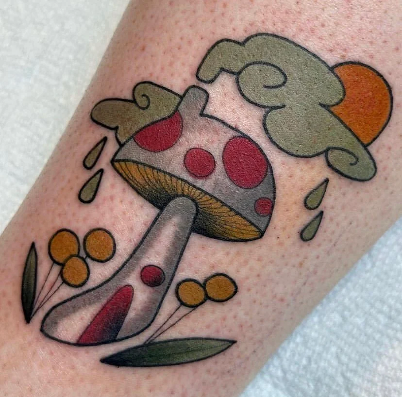 Funky mushy by our favorite funky @mustard.moon.tattoo 🧡🍄

#brilliance #brilliancetattoo #boston #bostontattoo #mushroom #funky #mushroomtattoo #collage #collagetattoo