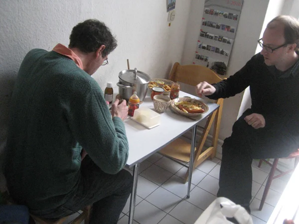 Eating lunch with Jeremy Woodruff. Berlin, Germany