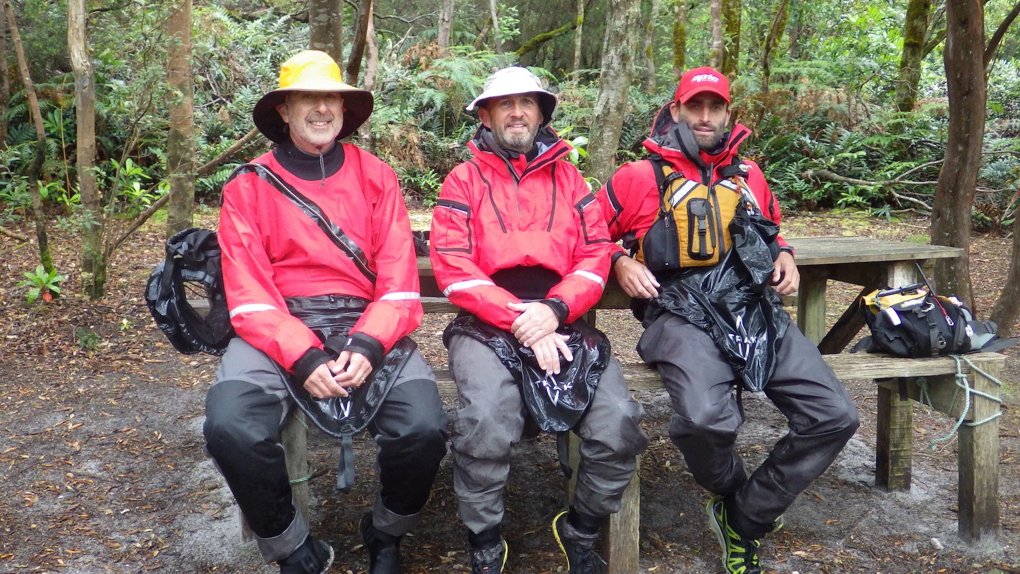 Summer in SW Tasmania - a good cag and dry pants (or dry suits) greatly improve the experience! Kokatat TecTour Anorak and Hydrus 3L Pants