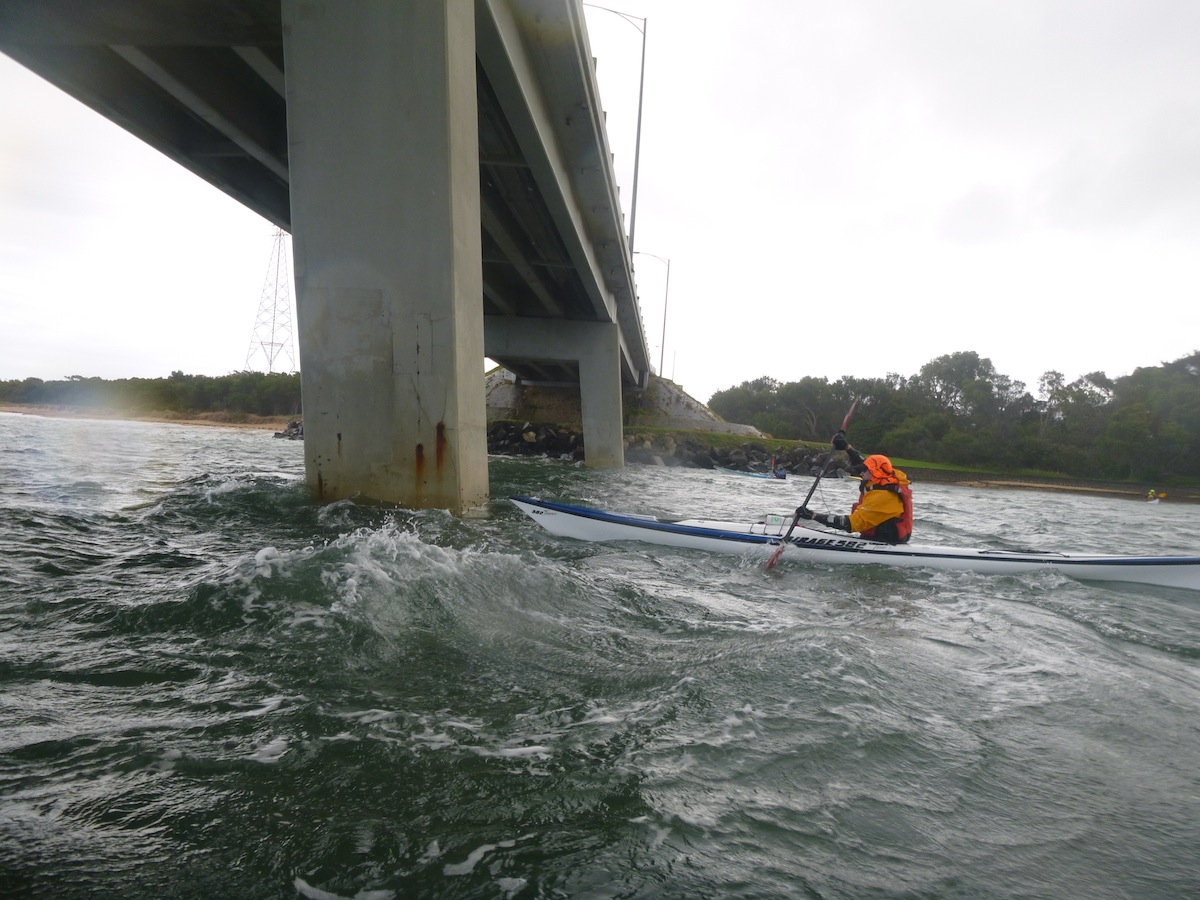 Playing in the eddies - San Remo bridge