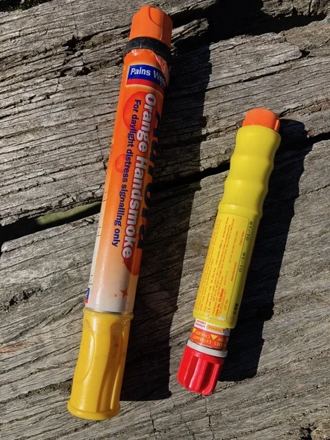 Orange Smoke and red Flare