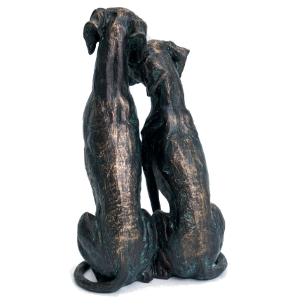 Two Hand-Painted Snuggling Dogs