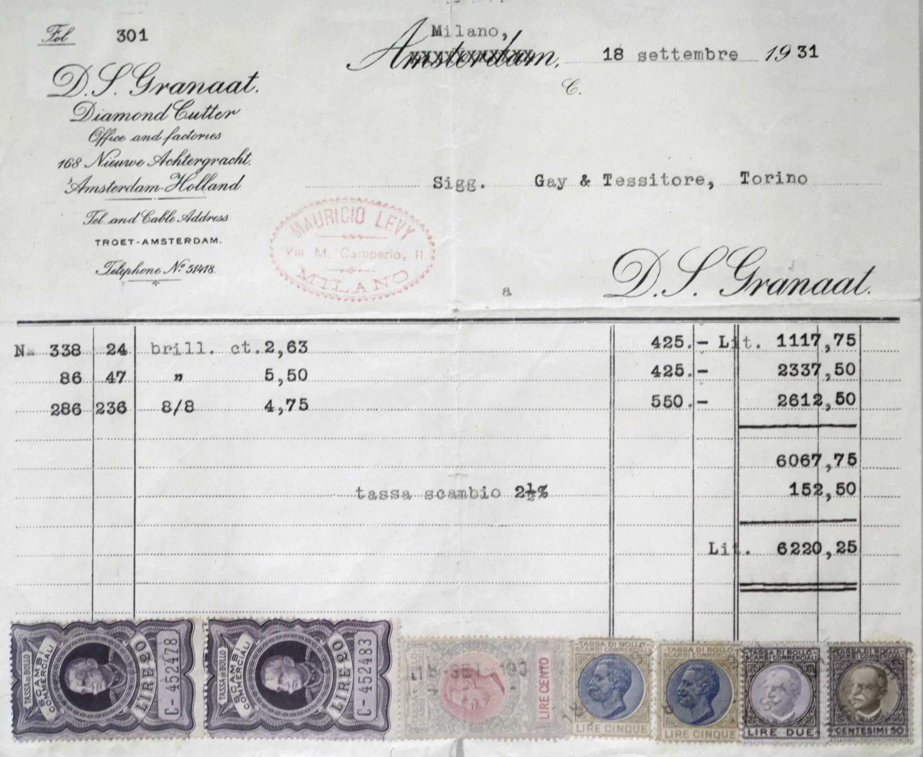1930 Diamond Invoice