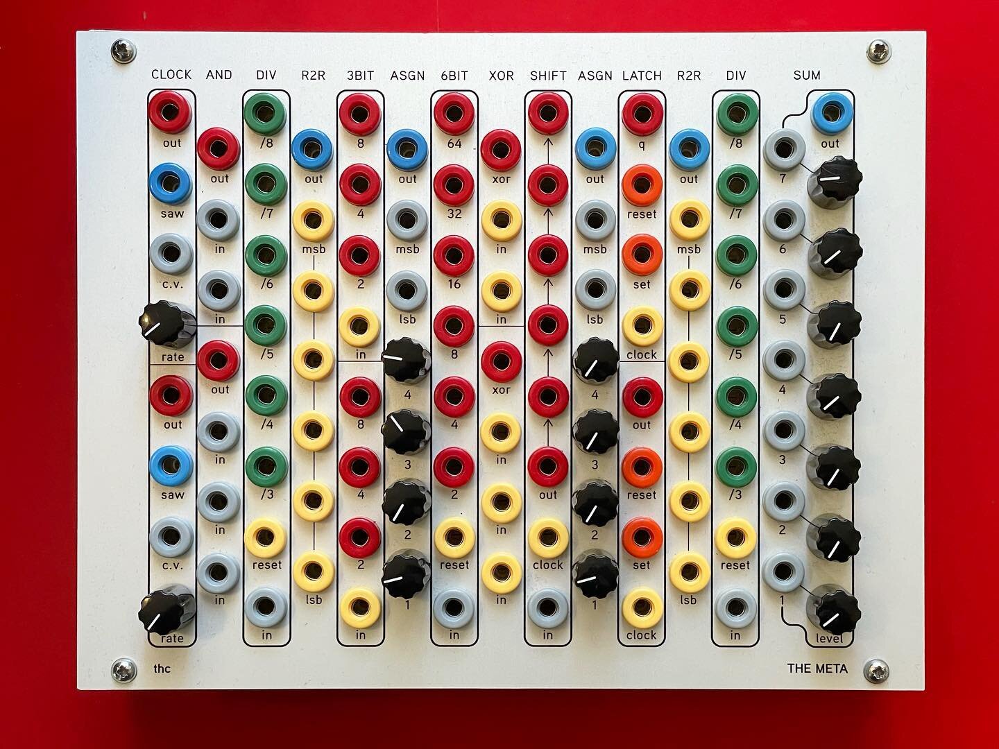 This is the Meta prototype by @thc.synth. Colorful and packed with stuff. So cool. It will play together with my Serge synthesizers. #sergemodular #modularsynth #the_meta