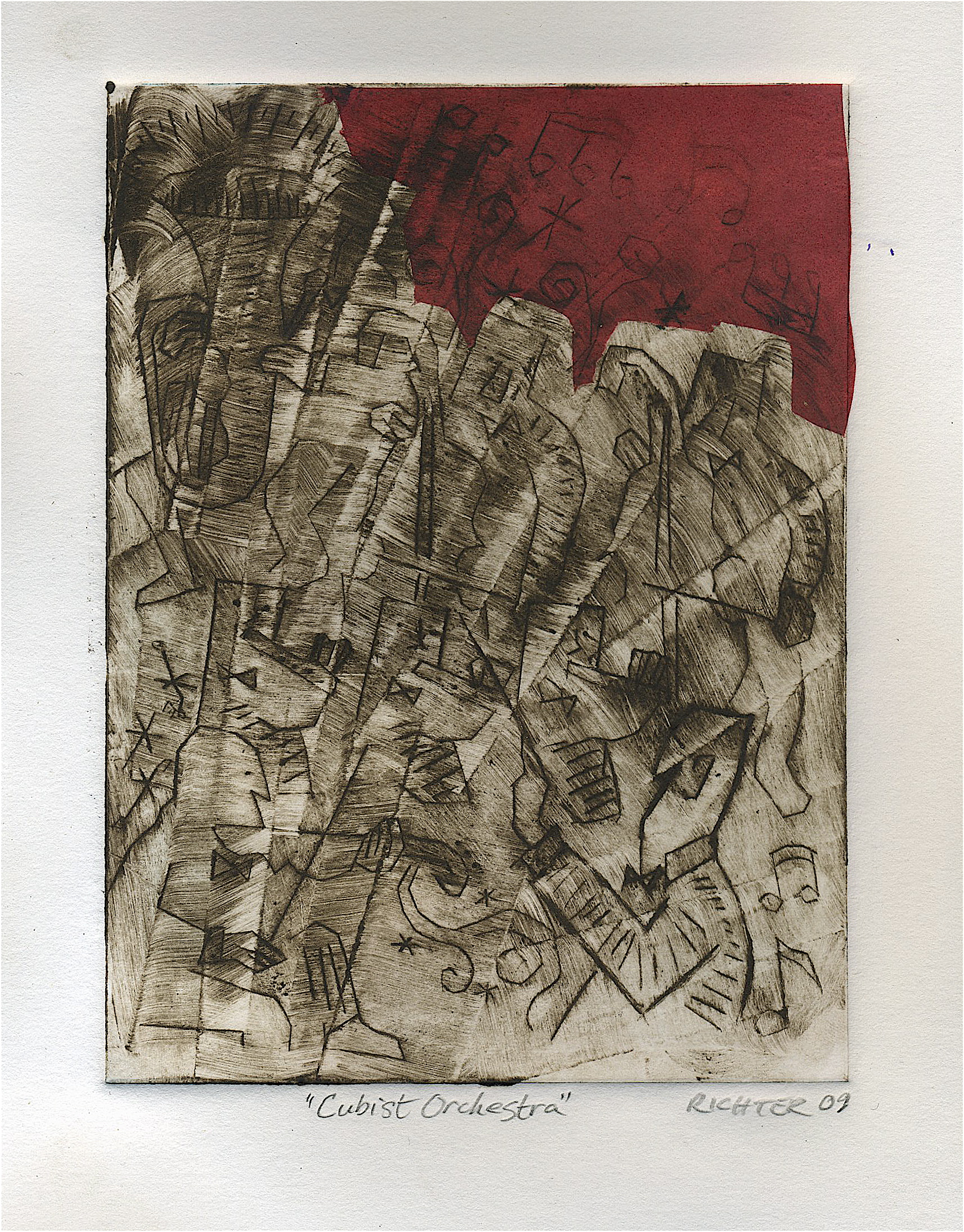 Cubist Orchestra - Monoprint with Chine Colle (2009)