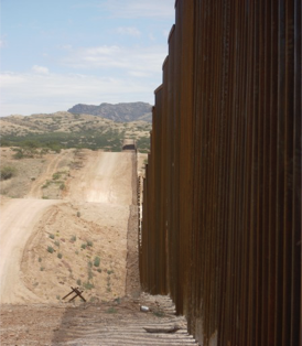 Border Wall dividing Sasabe, Arizona, U.S. from El Sásabe, Sonora, Mexico. Photo by J. Brun