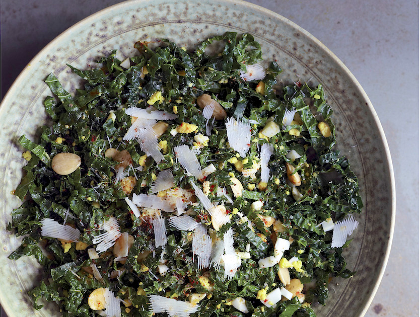 Smoky Kale Salad with Toasted Almonds and Egg