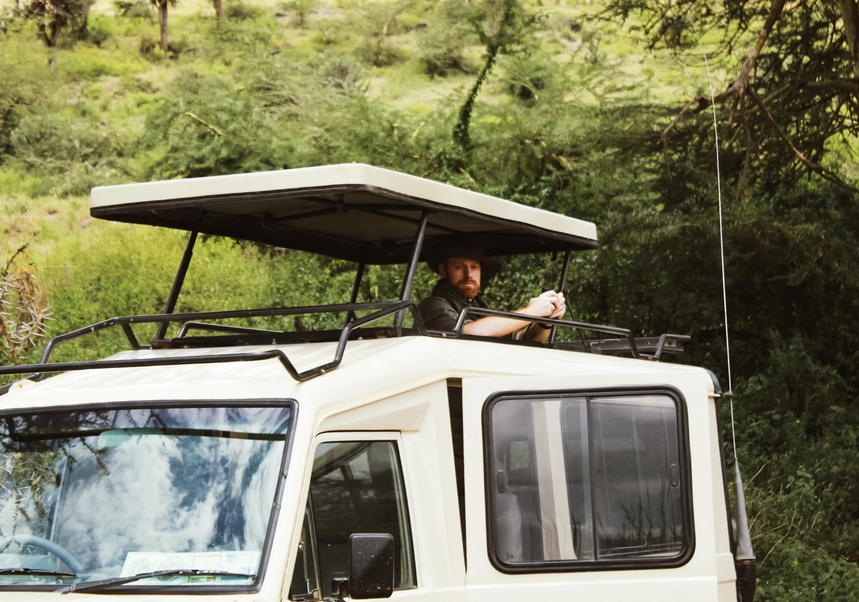 The top of the safari vehicle pops up so you can safely view and take pictures of the animals.