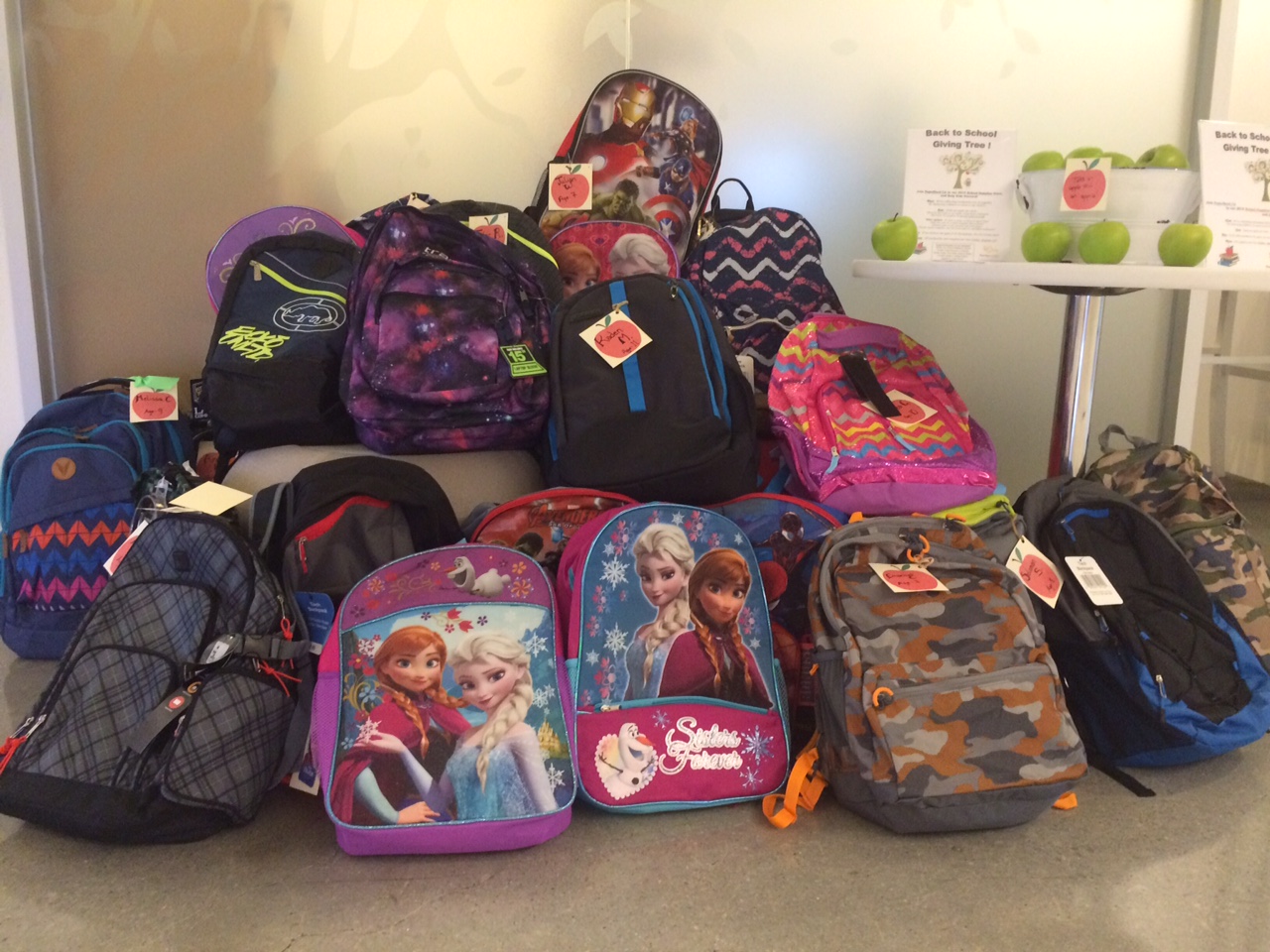  Some of the backpacks gathered for the 2015 back-to-school drive 