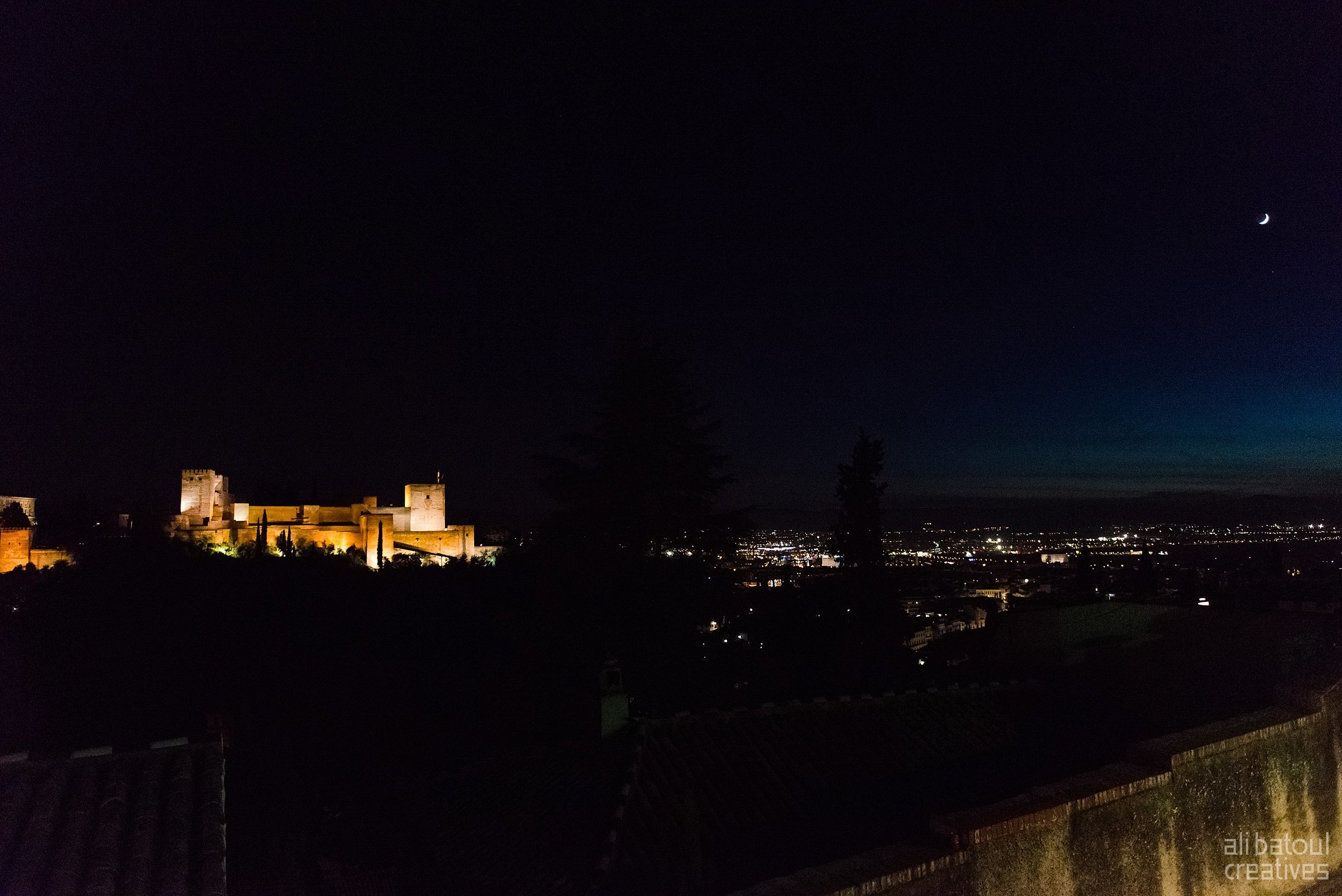 Views of Alhambra after blue hour.